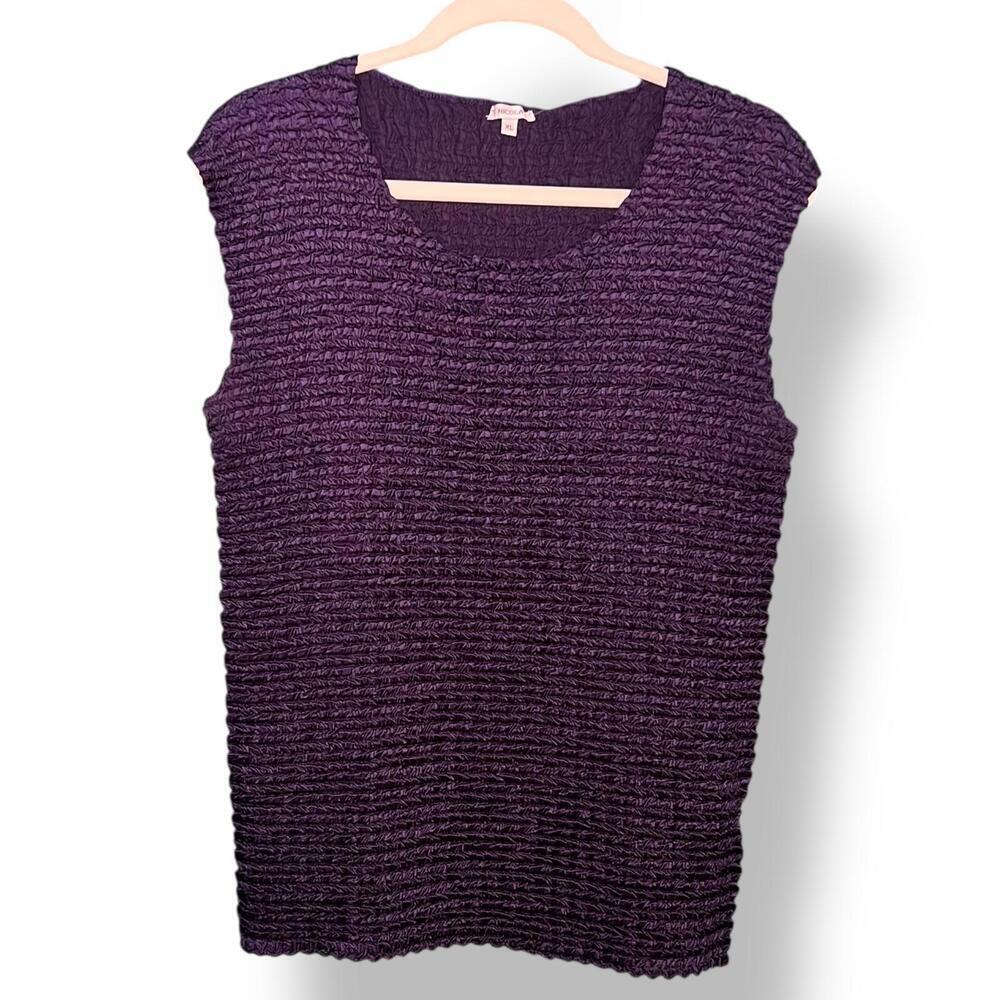 Vintage Crinkle Textured Purple Sleeveless Top